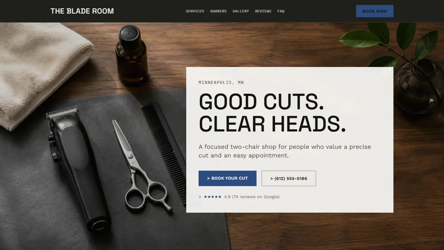 THE BLADE ROOM working demo — desktop preview